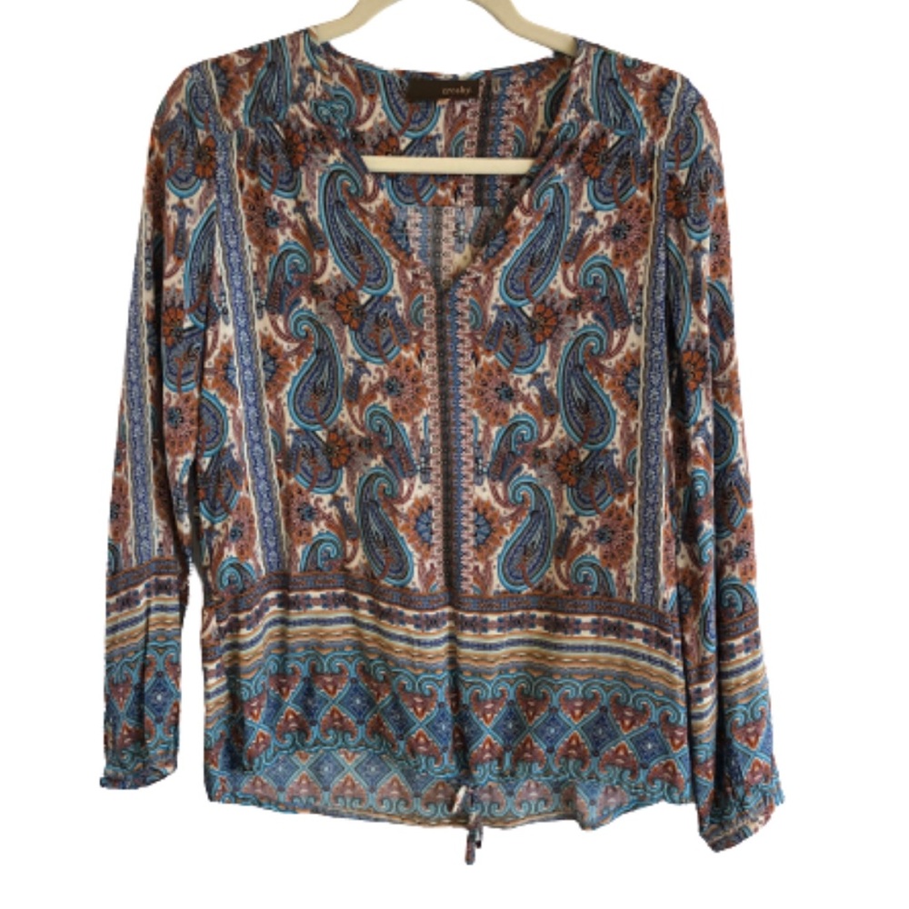 Crosby paisley peasant top, boho, splitneck, small